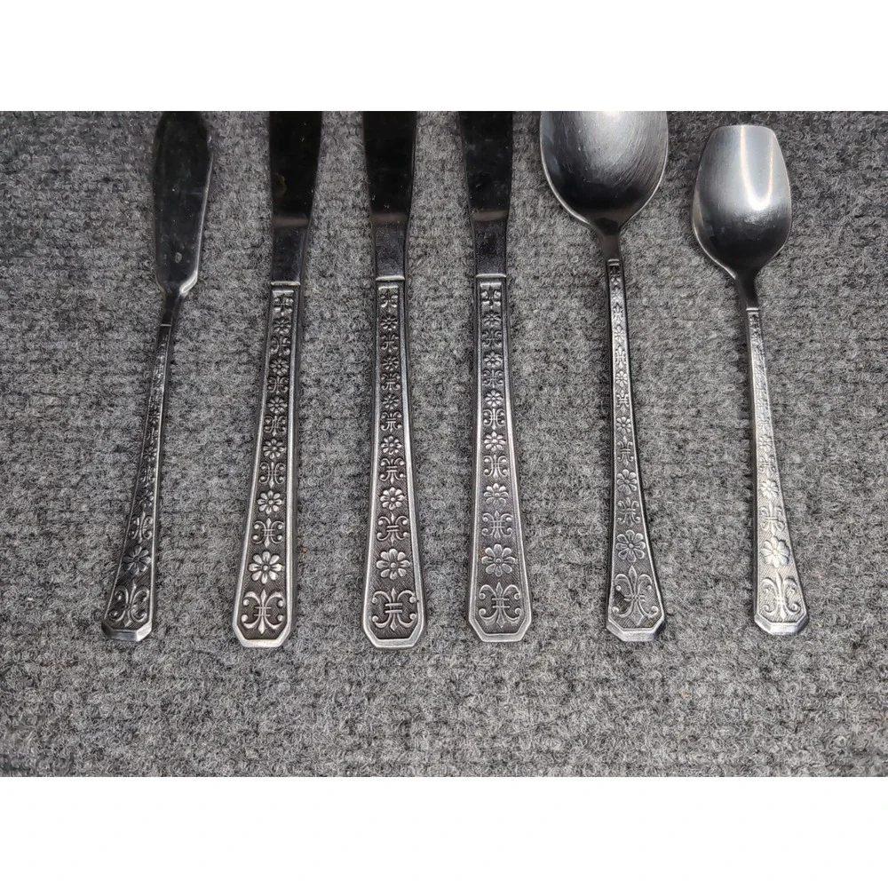 INTERPUR 6 Piece Stainless Steel Flatware FLORENZ Floral Fleur De Lis‎ -  Korea